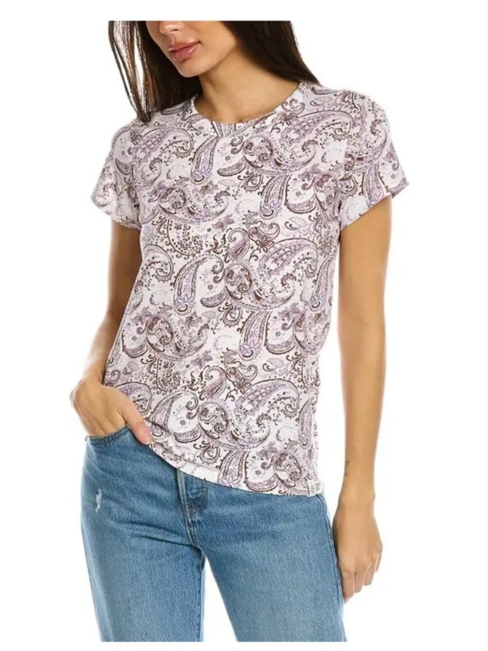NWOT Rag & Bone All Over Paisley TShirt 100% Organic Pima Cotton Purple Size XS